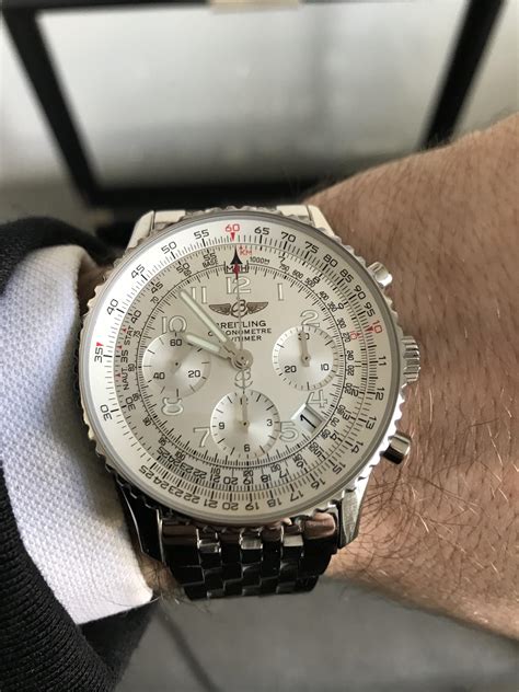 breitling navitimer white dial mesh band|Breitling Navitimer gold price.